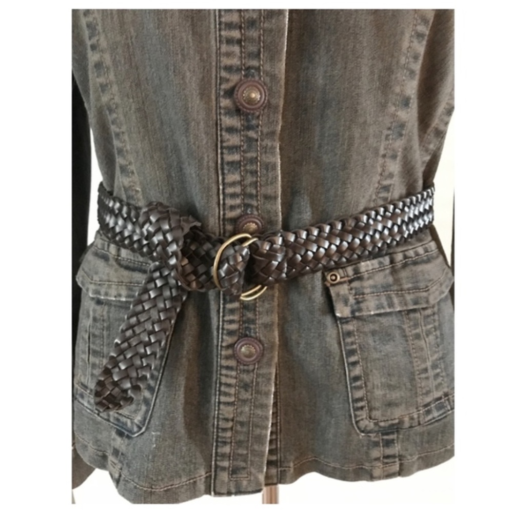 Tapemeasure Distressed Denim Jacket w/Belt - Picture 2 of 6